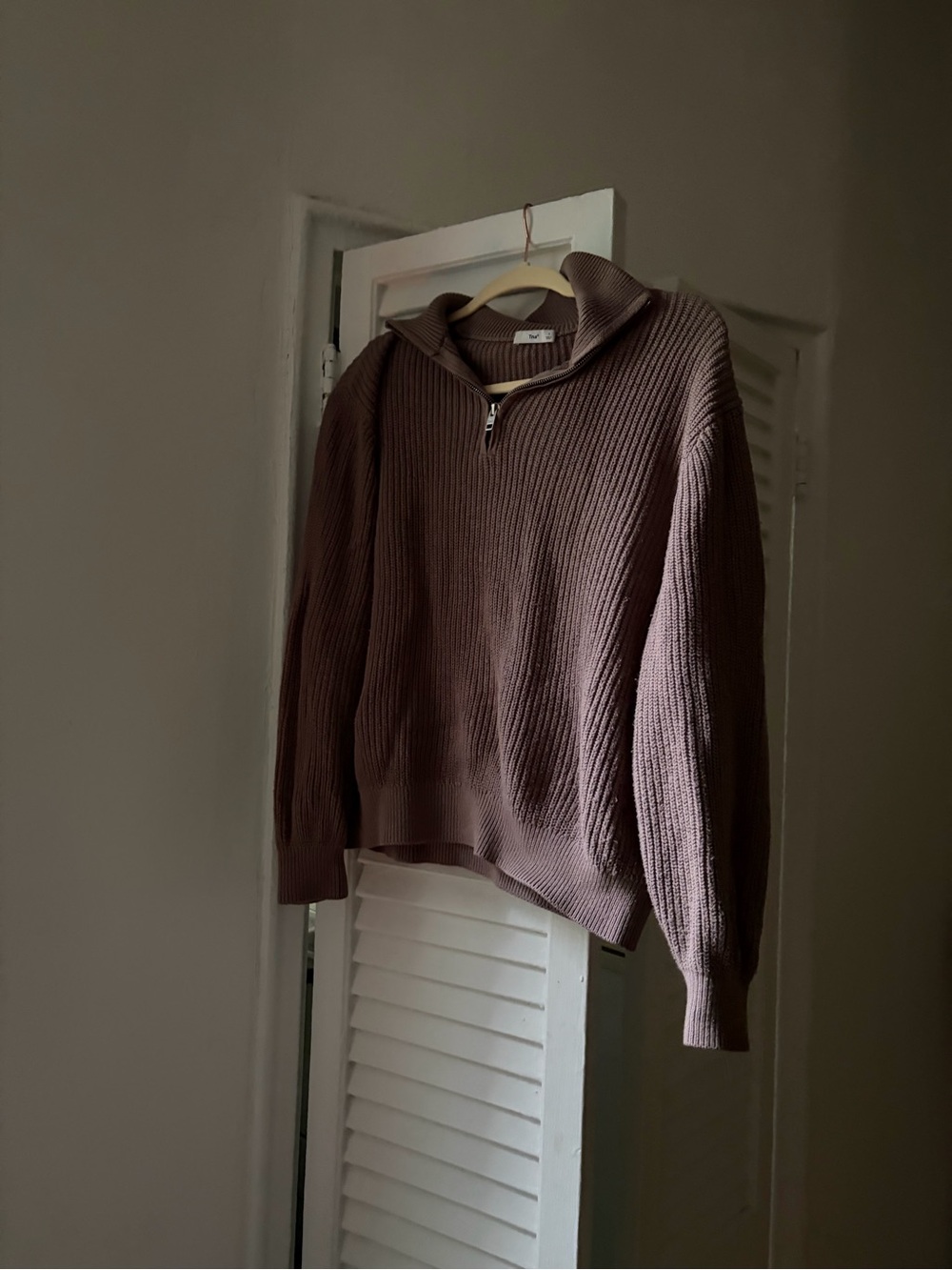 Quarter-Zip Rib Knit Sweater in Mauve